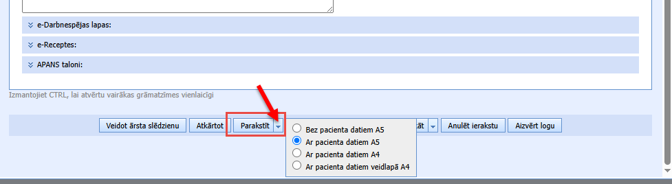 Parakstīt pogas izvēlne