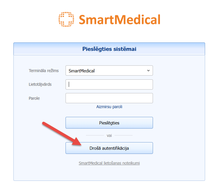 SmartMedical login screen with eParaksts option
