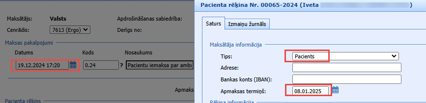 Rēķina apmaksas termiņš - pacients