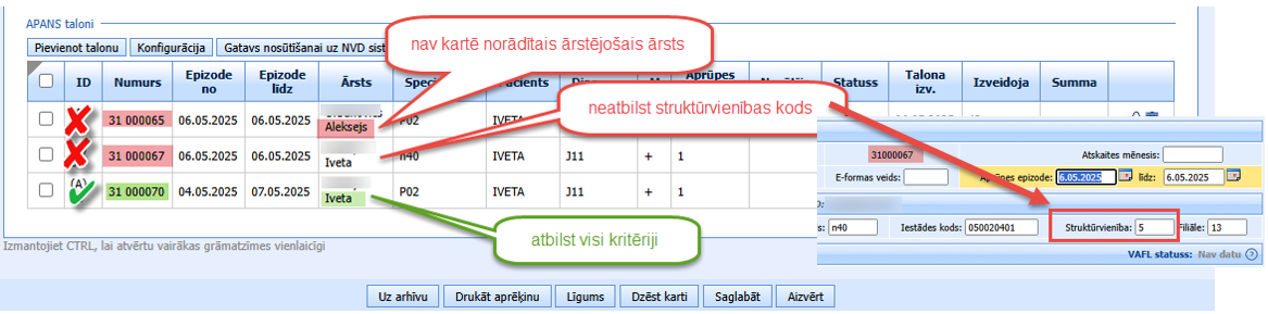 APANS talonu kritēriji