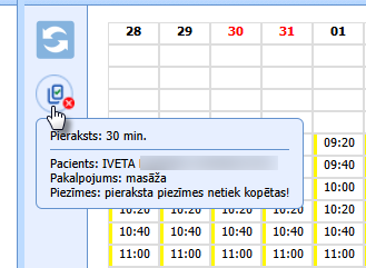 Kopētā pieraksta informācija