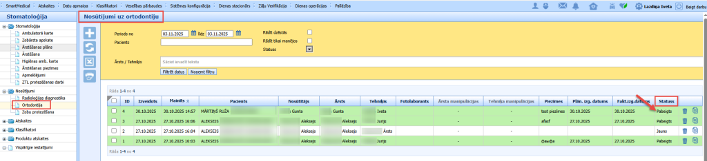 Ortodontijas nosūtījumu saraksts