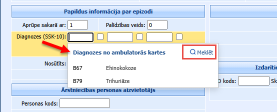 APANS talons ar diagnožu izvēli no ambulatorās kartes